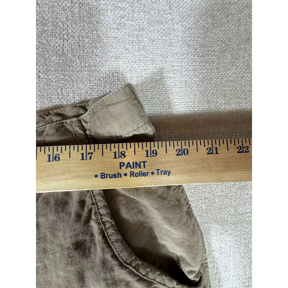 Baird McNutt Men Tan 38x32 100% Linen Button Fly Flat Front Pants Casual Summer